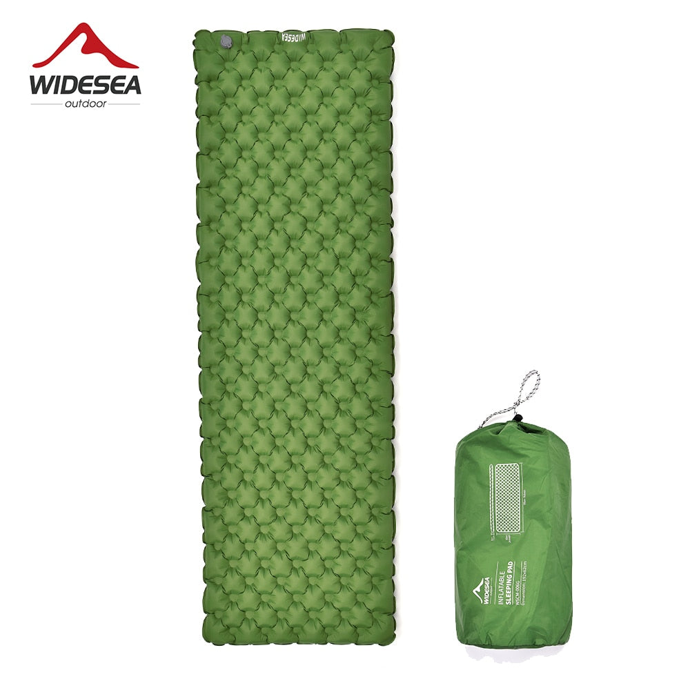 Camping Single Inflatable Mattress in outdoor setting, showcasing its ultralight and portable design.