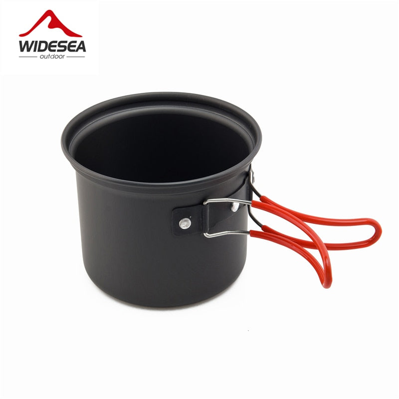 Camping tableware outdoor cooking set made of durable aluminium alloy, featuring a round pot with a 1.6L capacity for 1-2 users, ideal for hiking and travel.