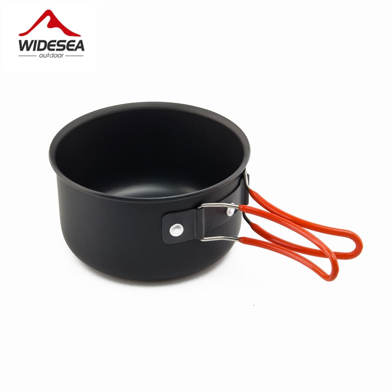 Camping tableware outdoor cooking set made of durable aluminium alloy, featuring a round pot with a 1.6L capacity for 1-2 users, ideal for hiking and travel.