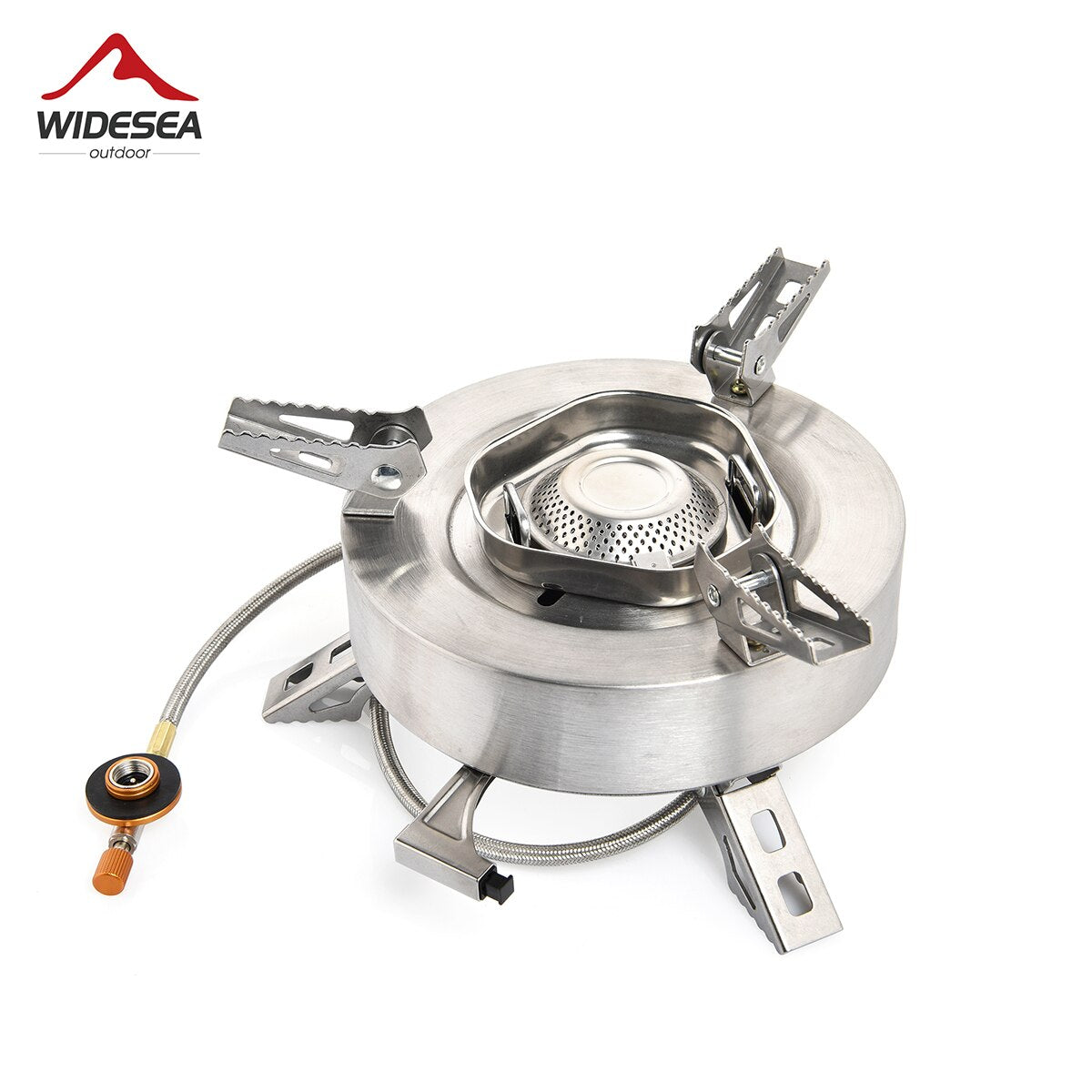 Camping Tourist Burner Gas Stove in outdoor setting, showcasing its portable design and aluminum alloy construction.