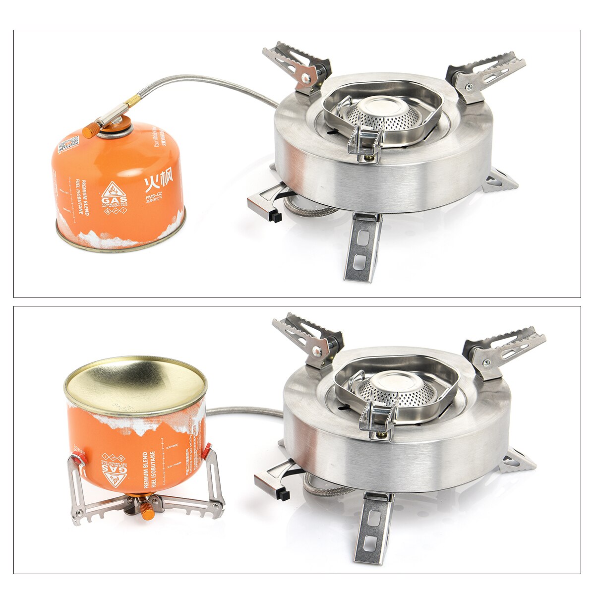 Camping Tourist Burner Gas Stove in outdoor setting, showcasing its portable design and aluminum alloy construction.