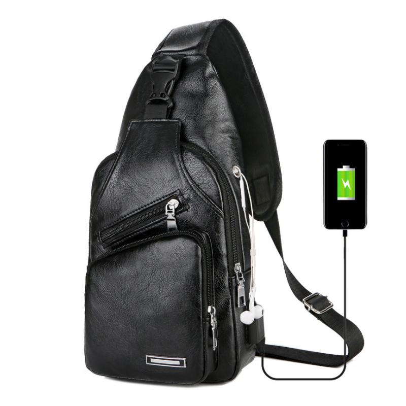 Campus Buddy Sling Bag in various colors with USB port, headphone access, and multiple compartments for organization.