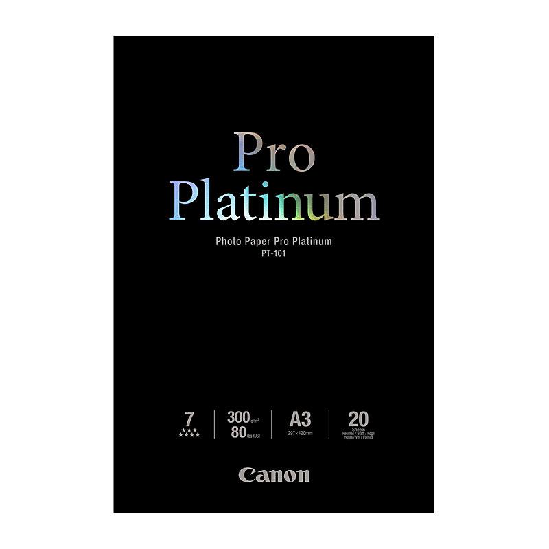 CANON A3 Pro Platinum photo paper pack containing 20 sheets, showcasing premium quality for vibrant prints.