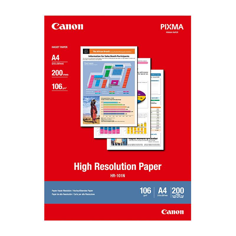 A pack of CANON A4 Paper HR-101 containing 200 sheets, showcasing its premium quality and smooth finish for high-quality printing.