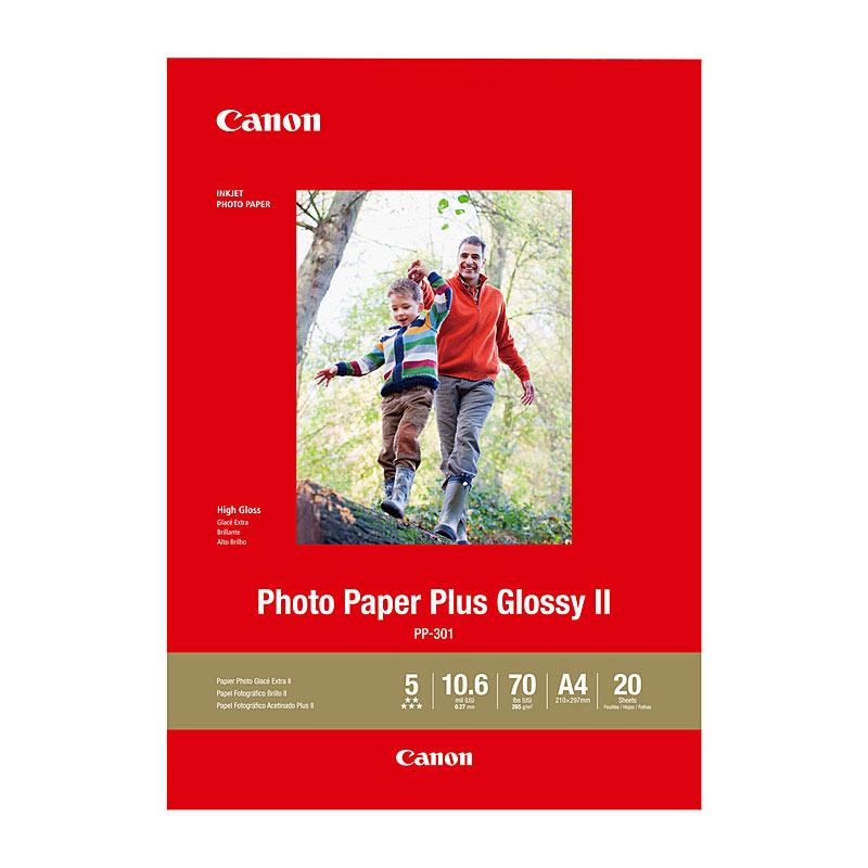 CANON A4 Photo Plus Glossy paper pack containing 20 sheets, ideal for vibrant photo printing.