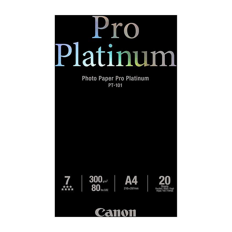 CANON A4 Pro Platinum paper pack containing 20 sheets, showcasing premium quality for professional printing.