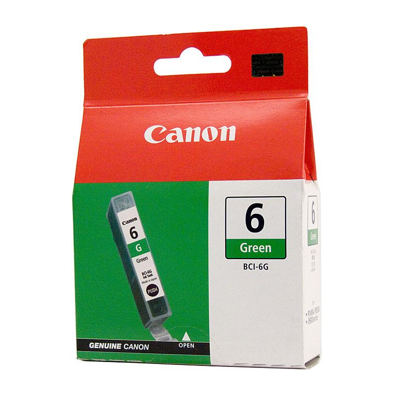 Canon BCI6G Green Ink Tank cartridge, showcasing its vibrant green color and premium quality design.