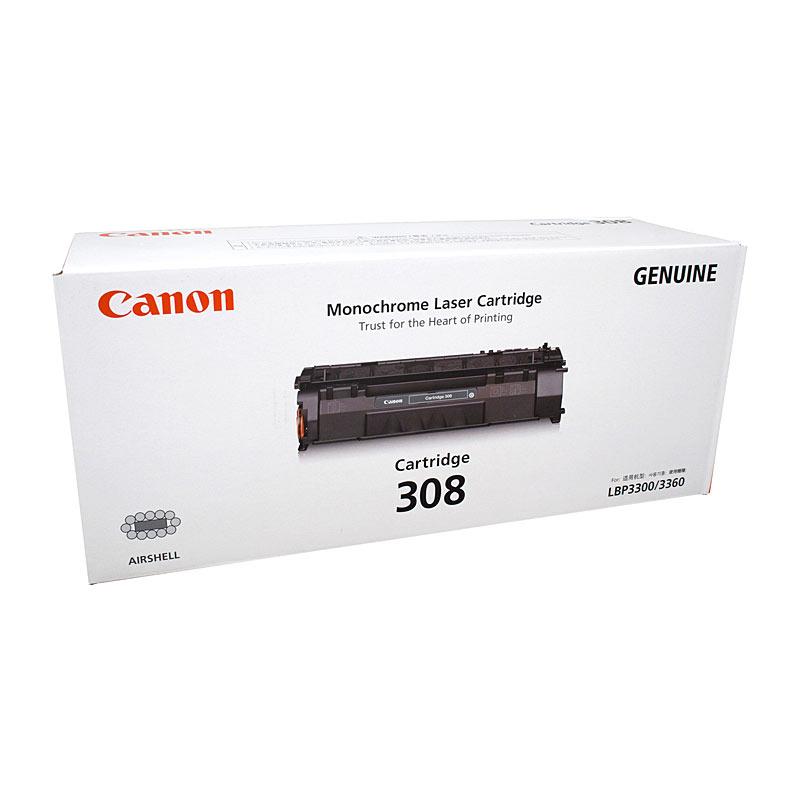 CANON Cartridge 308 Black Toner, a genuine toner cartridge designed for Canon printers, featuring a sleek design and packaging.