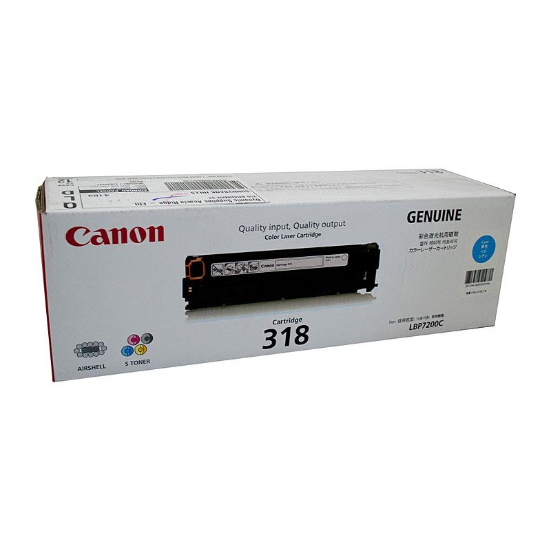 CANON Cartridge318 Cyan Toner cartridge with vibrant cyan color, designed for high-quality printing.