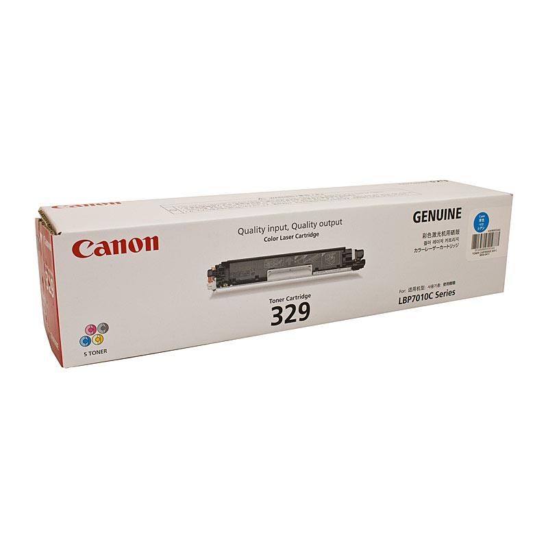 Canon Cartridge329 Cyan Toner cartridge, designed for high-quality printing with a yield of 1,000 pages, compatible with Canon Laser Shot LBP7018C.