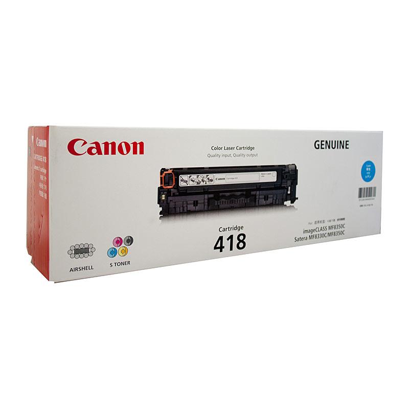 CANON Cartridge418 Cyan Toner cartridge with vibrant cyan color, designed for high-quality printing.