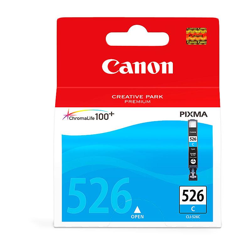 CANON CLI526 Cyan Ink Cartridge with vibrant cyan color, designed for Canon printers, yielding up to 462 pages.