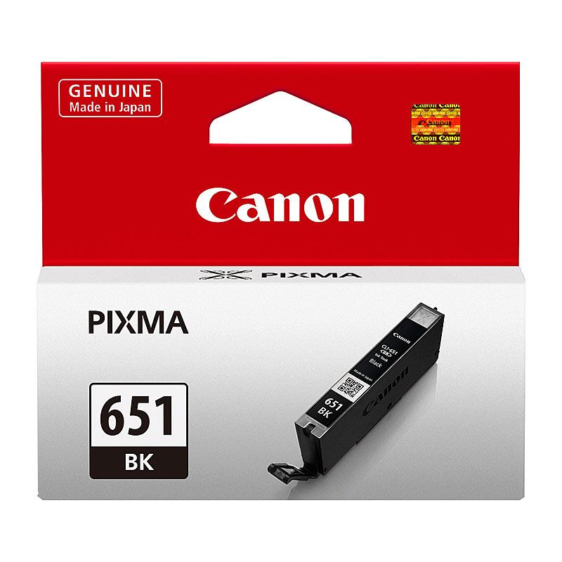 CANON CLI651 Black Ink Cartridge with packaging, showcasing its design and branding.