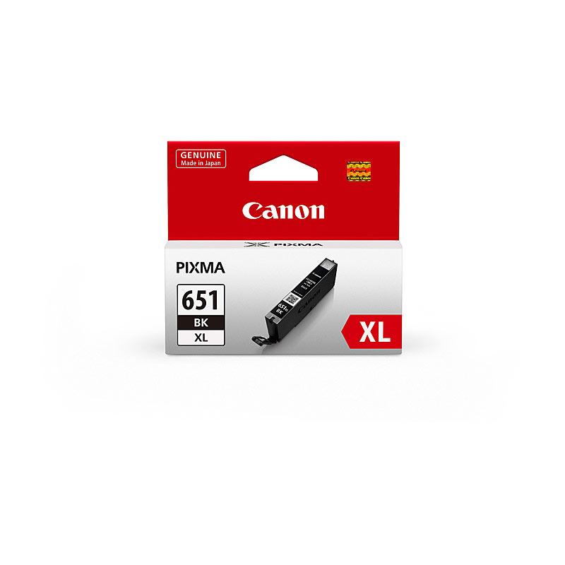 CANON CLI651XL Black Ink Cartridge with packaging, showcasing its design and features.