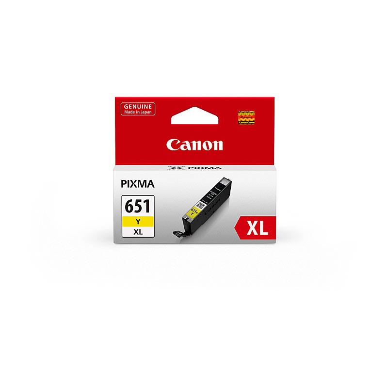 CANON CLI651XL Yellow Ink Cartridge showcasing its vibrant yellow color and packaging details.