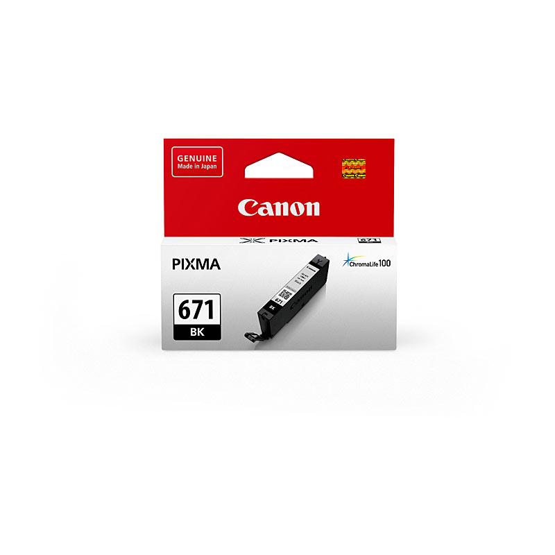 CANON CLI671 Black Ink Cartridge with packaging, showcasing its design and features.