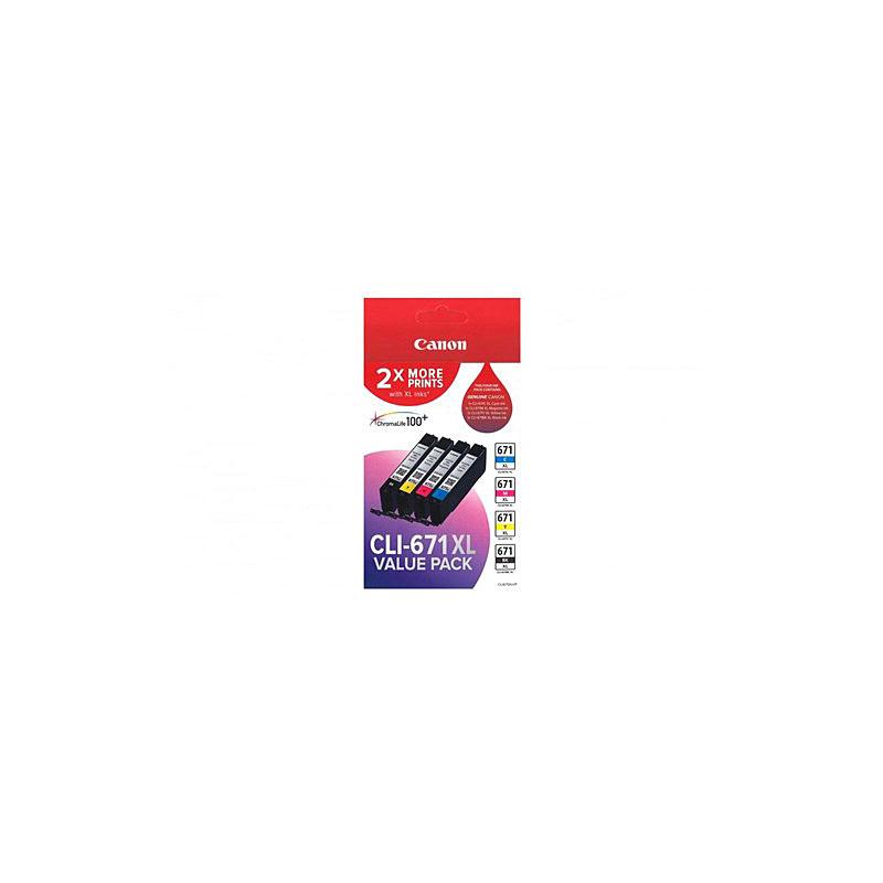 CANON CLI671XL Value Pack featuring multiple toner cartridges for Canon PIXMA printers, showcasing vibrant colors and high yield performance.