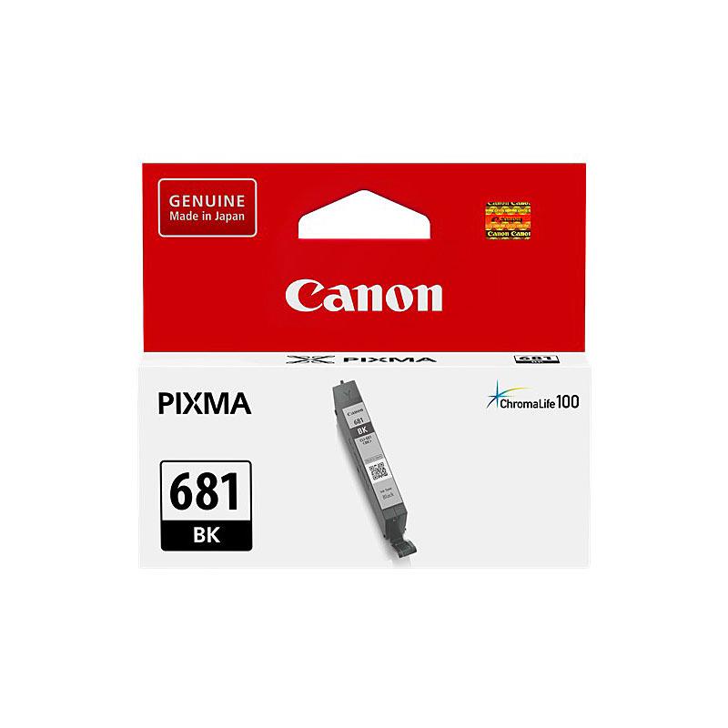 CANON CLI681 Black Ink Cartridge with packaging, showcasing its design and features.