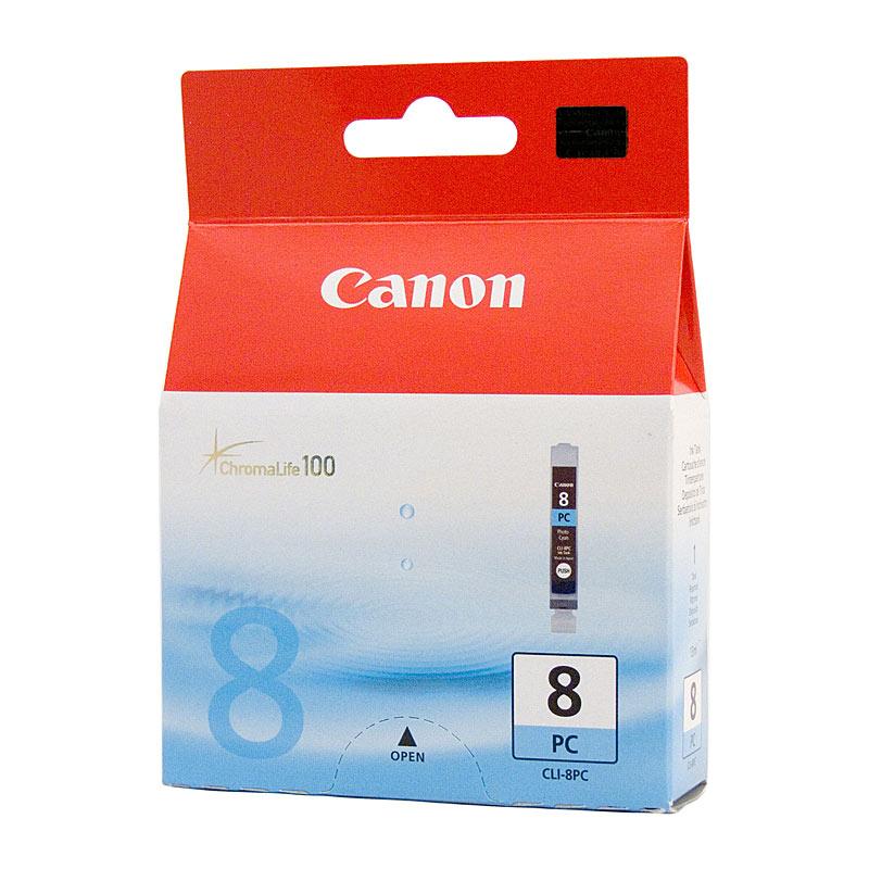 CANON CLI8PC Photo Cyan Ink cartridge with vibrant cyan color, designed for high-quality photo printing.