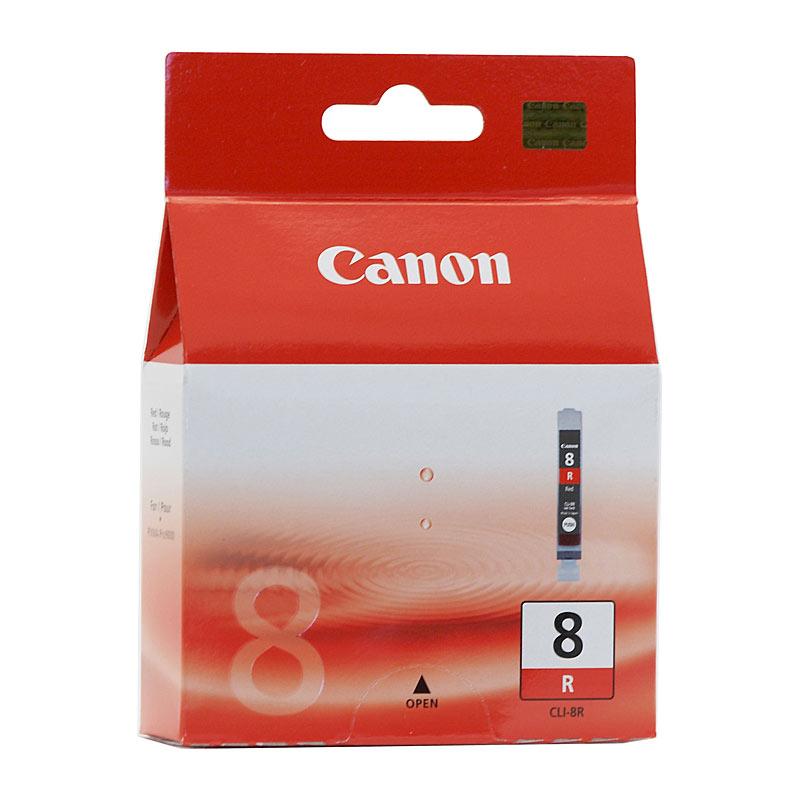 CANON CLI8R Red Ink Cartridge showcasing vibrant red color and Canon branding.