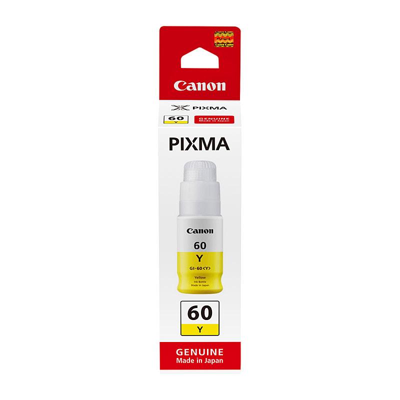 CANON GI60 Yellow Ink Bottle with vibrant yellow color, designed for high-quality printing.