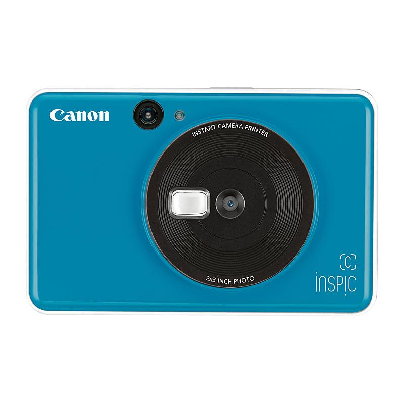 CANON Inspic Camera in Blue, showcasing its sleek design and compact size, perfect for instant photography.