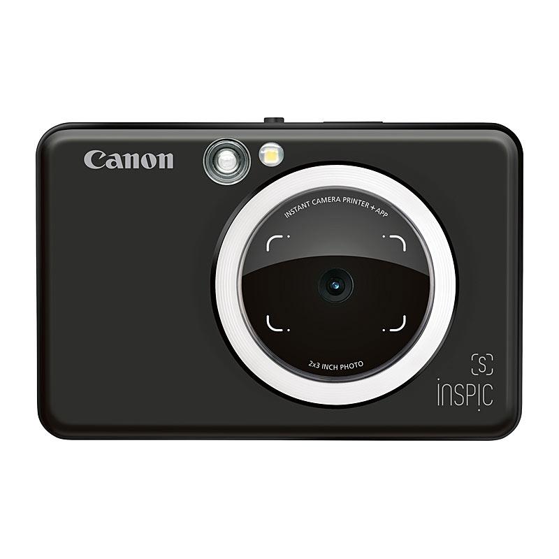 Canon Inspic S Camera in black, showcasing its sleek design and compact size, perfect for instant photography.