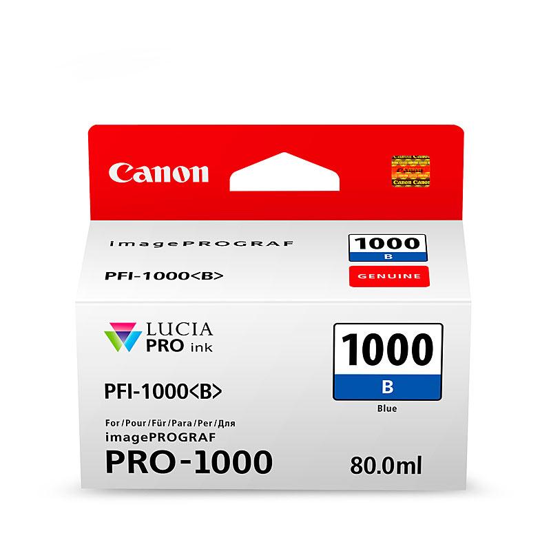 CANON PFI1000 Blue Ink Cartridge, designed for Canon PRO1000 printer, showcasing vibrant blue color and premium quality.