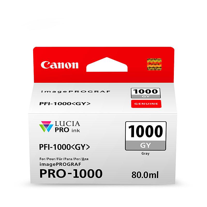 Canon PFI1000 Grey Ink Cartridge, designed for high-quality printing with a yield of 1465 pages, compatible with Canon PRO1000 printer.