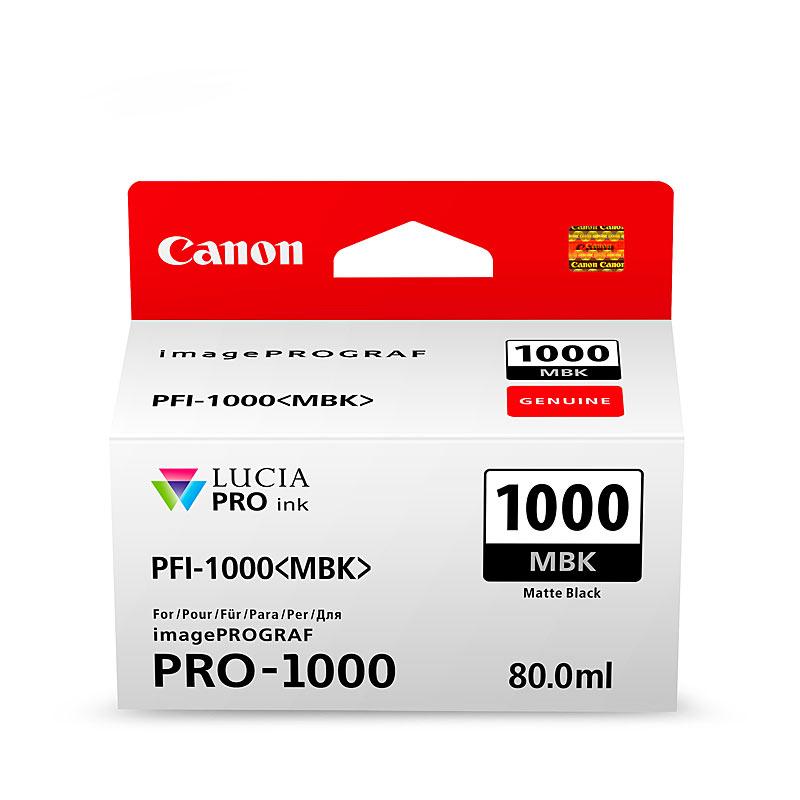 CANON PFI1000 Matte Black Ink Cartridge with packaging, designed for professional printing.