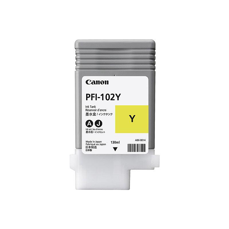 CANON PFI102 Yellow Ink cartridge showcasing its vibrant yellow color and design, ideal for Canon printers.