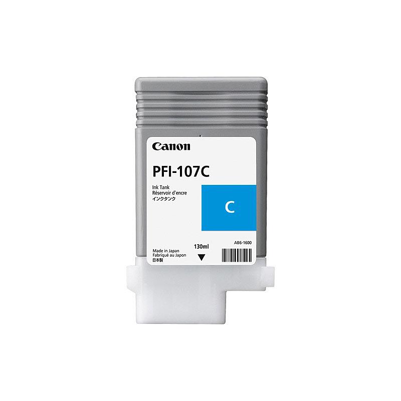 Canon PFI107 Cyan Ink cartridge, designed for vibrant and high-quality printing.