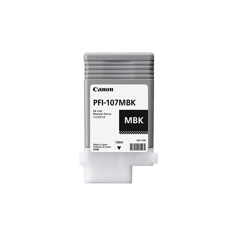 CANON PFI107 Matte Black Ink cartridge with a sleek design, ideal for high-quality printing.