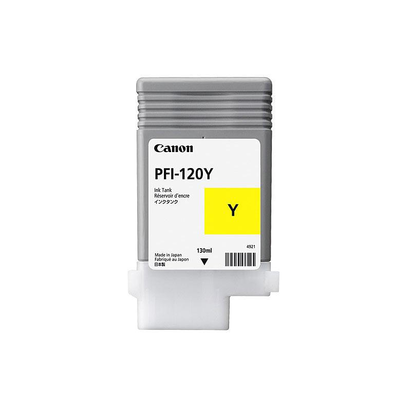 CANON PFI120 Yellow Ink cartridge, designed for Canon TM200 and TM300 printers, showcasing vibrant yellow color.