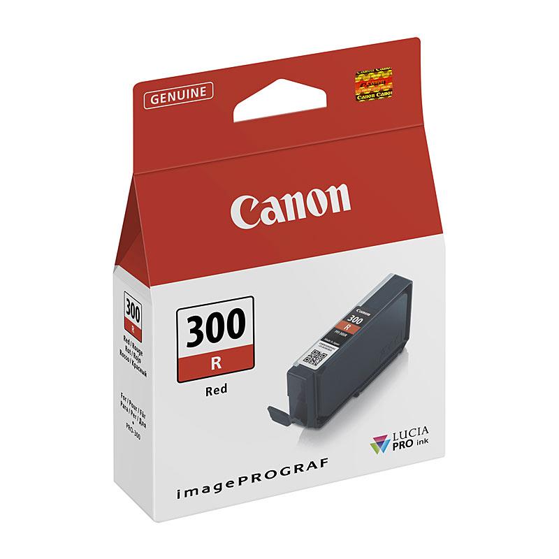 Canon PFI300 Red Ink Tank, a genuine ink cartridge designed for Canon PRO 300 printer, showcasing vibrant red color.