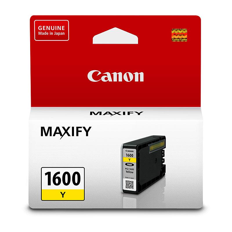 Canon PGI1600 Yellow Ink Tank cartridge, designed for vibrant printing with a yield of 300 pages, compatible with Canon Maxify printers.