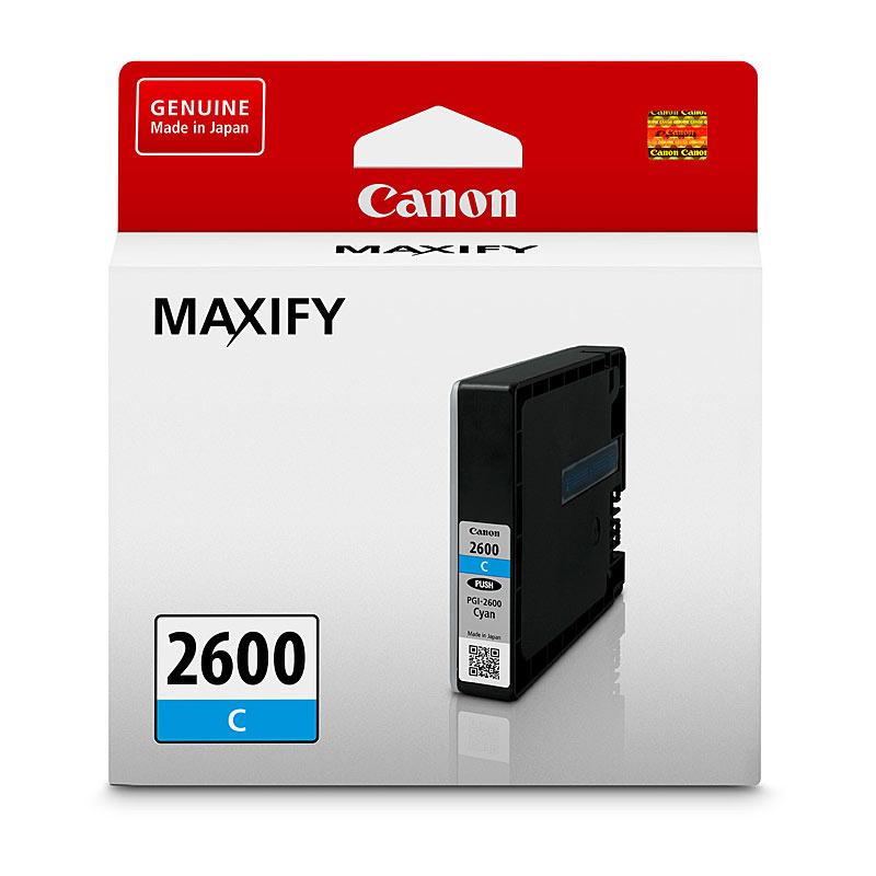 CANON PGI2600 Cyan Ink Tank cartridge with vibrant cyan color, designed for high-quality printing.