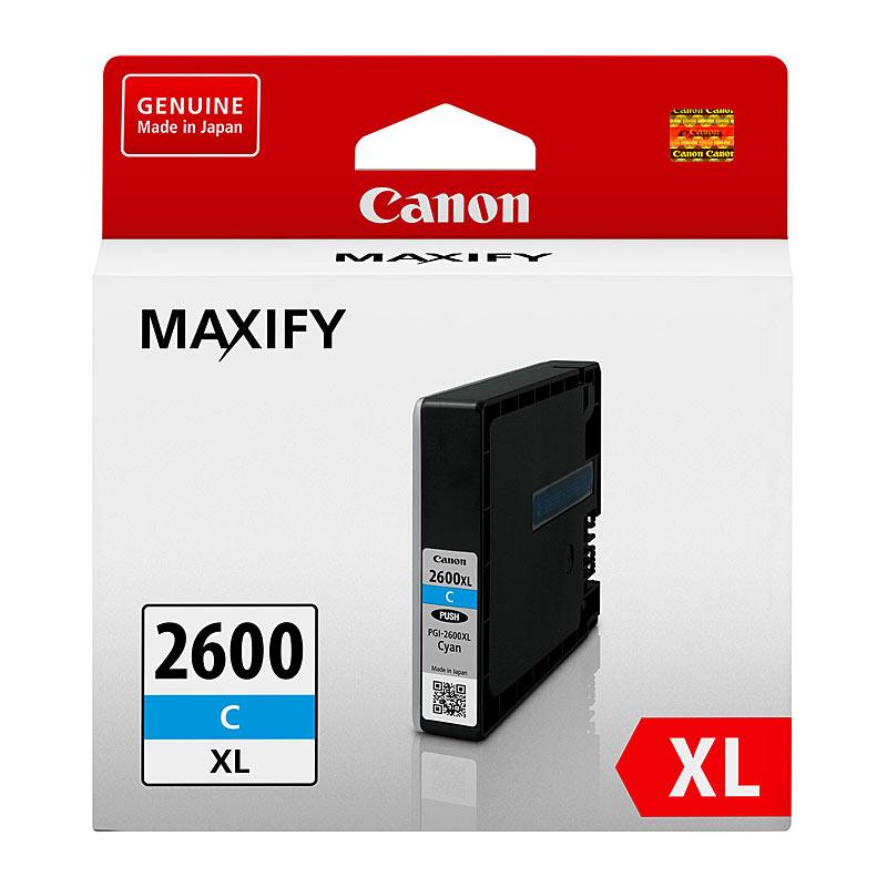 CANON PGI2600XL Cyan Ink Tank cartridge with vibrant cyan color, designed for Canon printers.