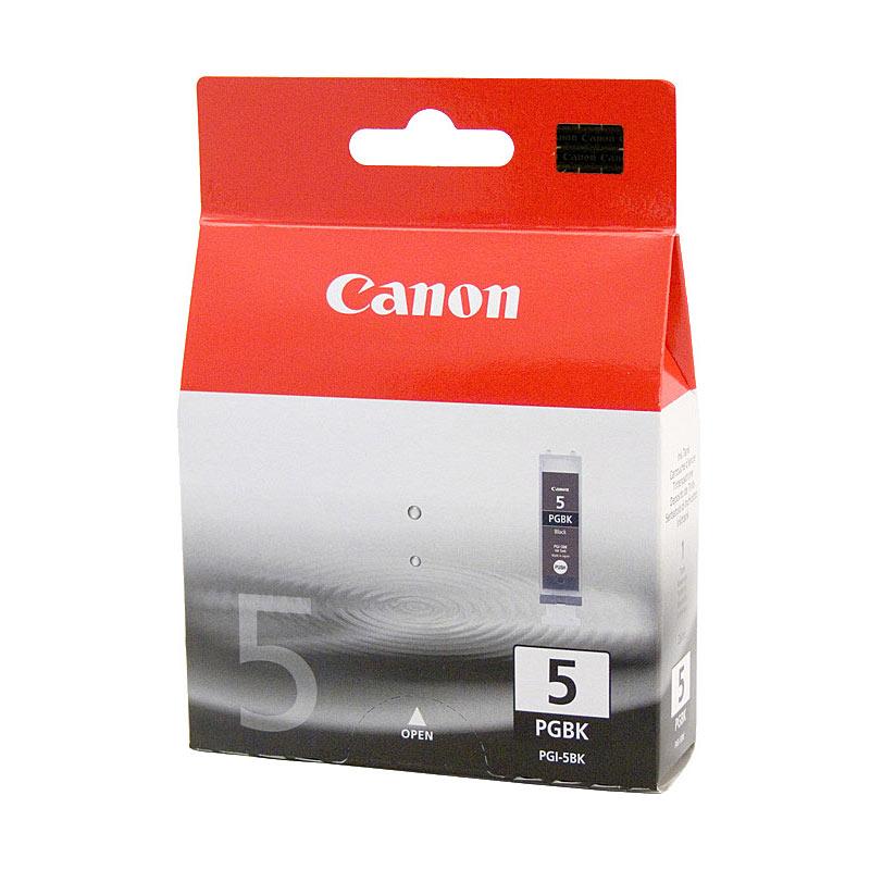 CANON PGI5 Black Ink Cartridge with packaging, showcasing its design and branding.