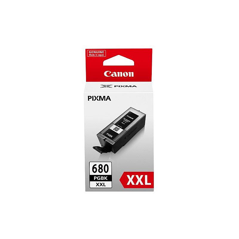 CANON PGI680XXL Black Ink Cartridge with packaging, showcasing its design and features.