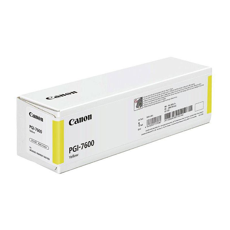 CANON PGI7600 Yellow Ink Tank cartridge, designed for high-quality printing, yielding 6,600 pages, compatible with Canon WG7650MFD printer.