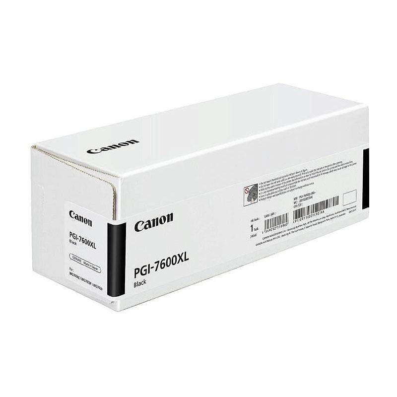 CANON PGI7600XL Black Ink Tank cartridge with packaging, showcasing its premium quality and high yield.