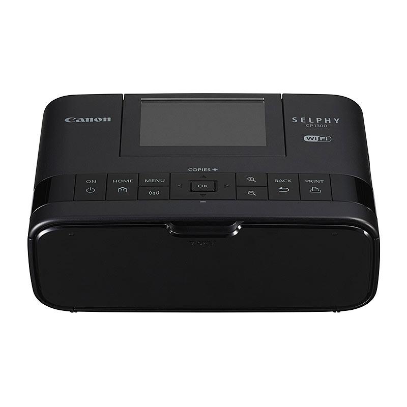 CANON Selphy CP1300B Mini Photo Printer in black, showcasing its compact design and user-friendly interface.