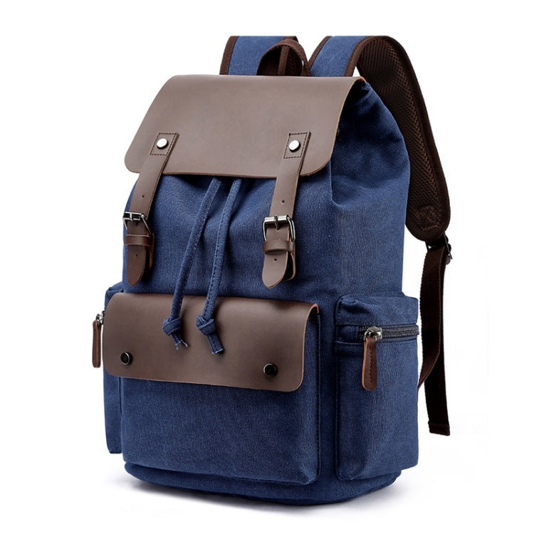 Navy Canvas Leisure Backpack with adjustable straps and multiple compartments, ideal for students and casual outings.