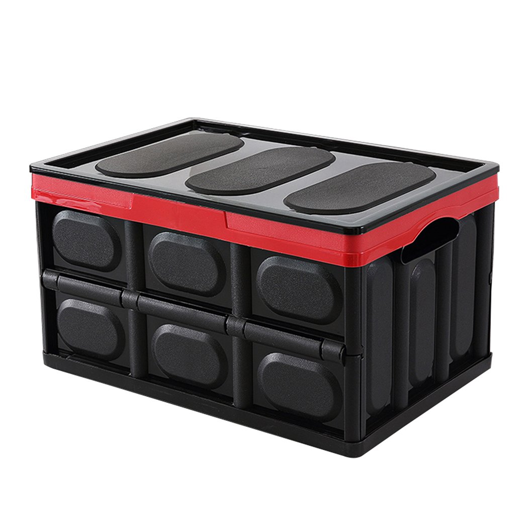 Collapsible Car Boot Organiser in black, showcasing its spacious interior and smooth carry handles, ideal for vehicle storage.