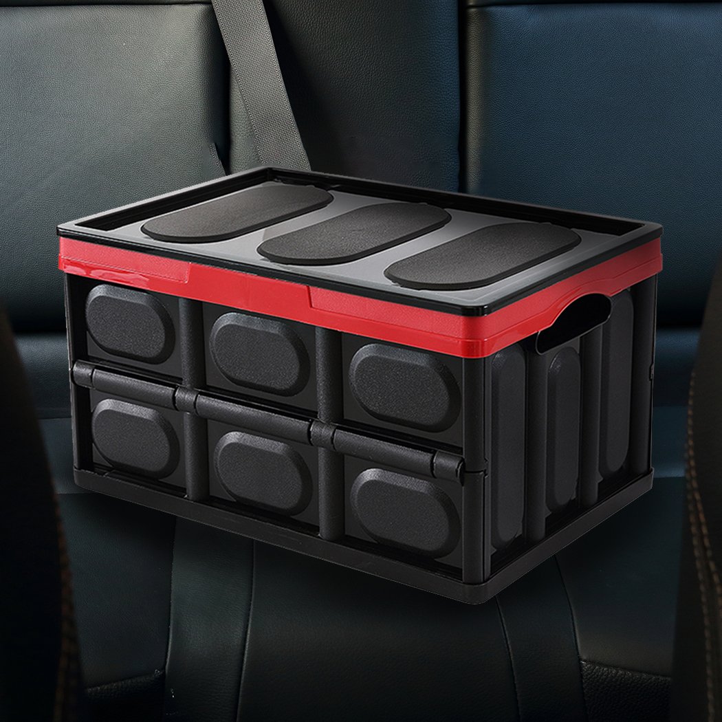 Collapsible Car Boot Organiser in black, showcasing its spacious interior and smooth carry handles, ideal for vehicle storage.