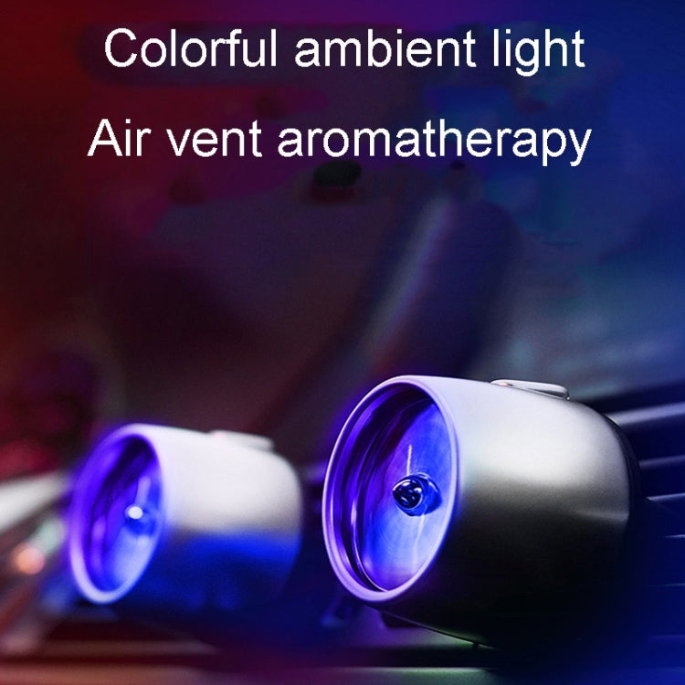 Car Fragrance Super Engine Aroma Diffuser with colorful ambient light and metal body, designed for air conditioning vents.