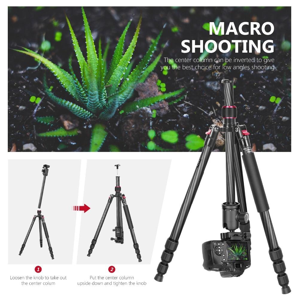 Carbon Fiber 66" Lightweight Portable Camera Tripod Stand with 360-degree ball head and bubble level, ideal for Canon and Nikon cameras.