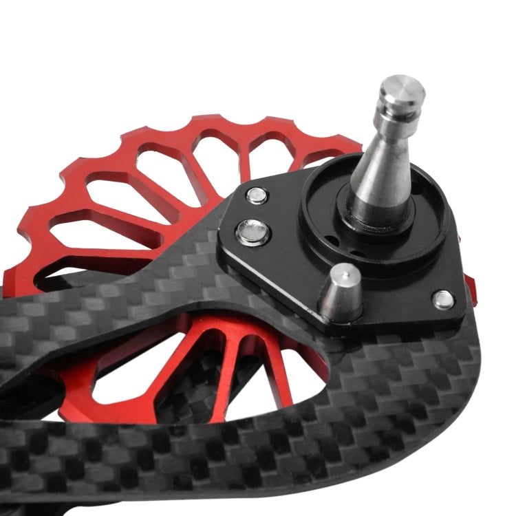 Carbon Fiber Guide Wheel for Road Bike featuring aluminum alloy interface and ceramic bearings, designed for smooth shifting and durability.