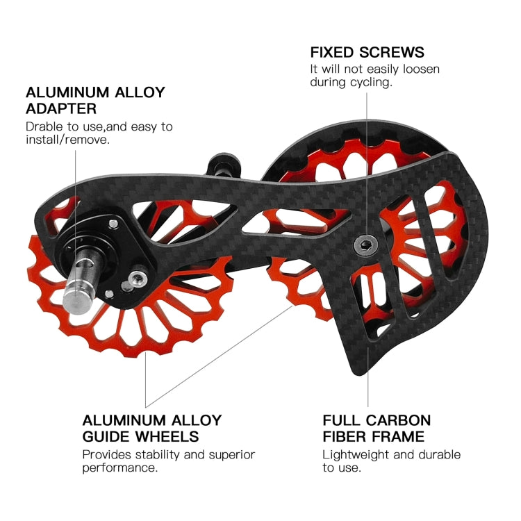 Carbon Fiber Guide Wheel for Road Bike featuring aluminum alloy interface and ceramic bearings, designed for smooth shifting and durability.